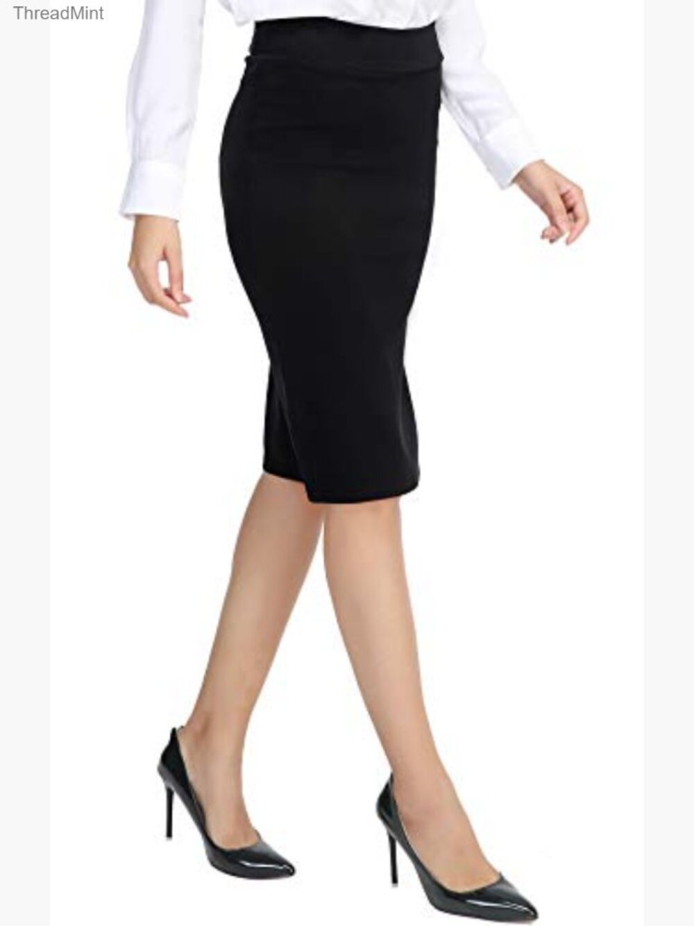Stretch Bodycon Midi Pencil Skirt High Rise Pull On - Picture 2 of 7